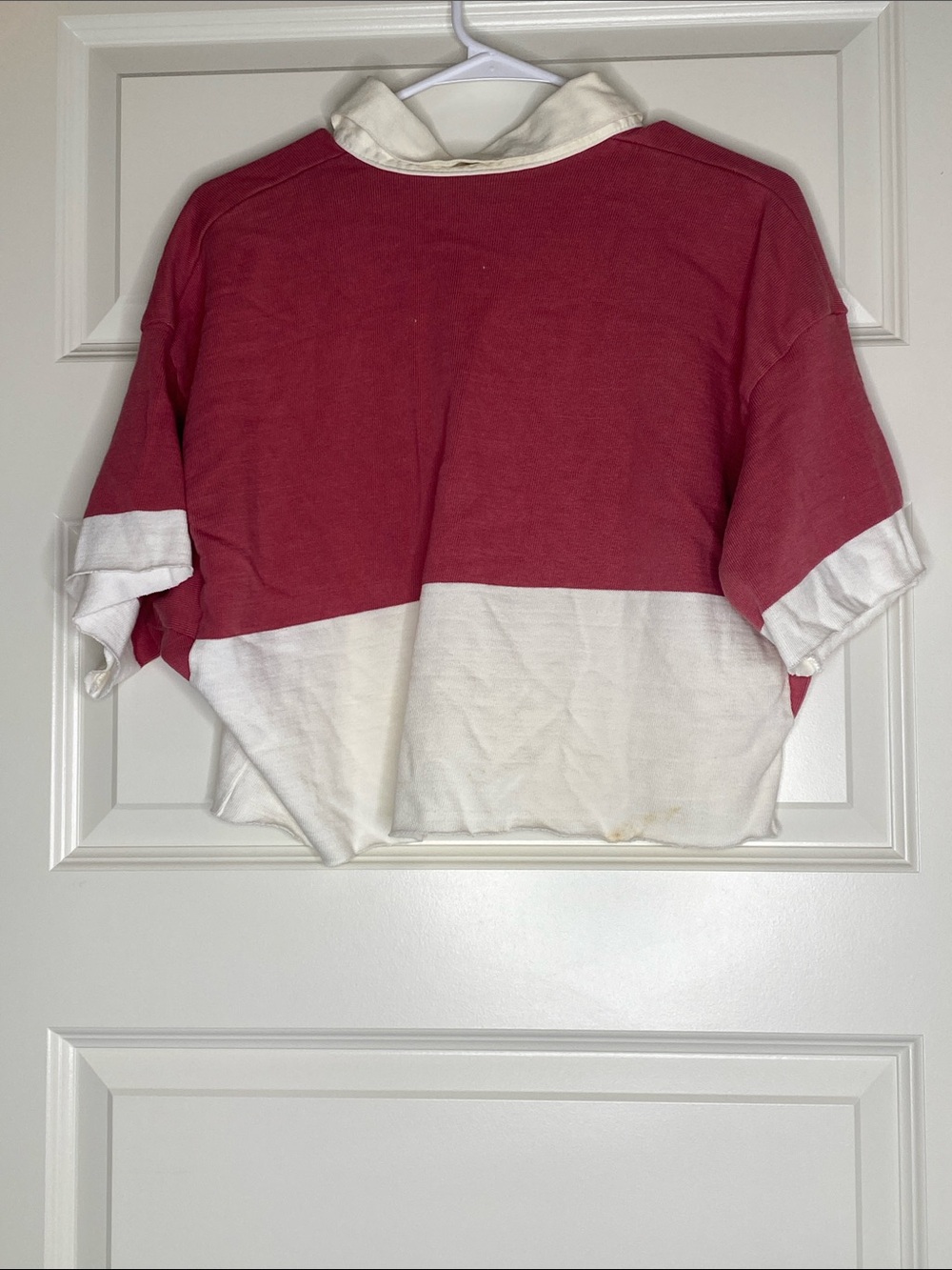 Vintage J. Crew Cropped Two-Tone Polo Top in Pink and Cream - Picture 4 of 5
